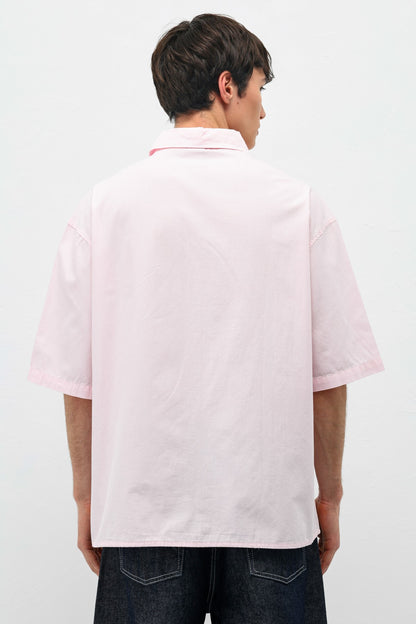 Oversize Yazı Baskılı Kısa Kollu Gömlek