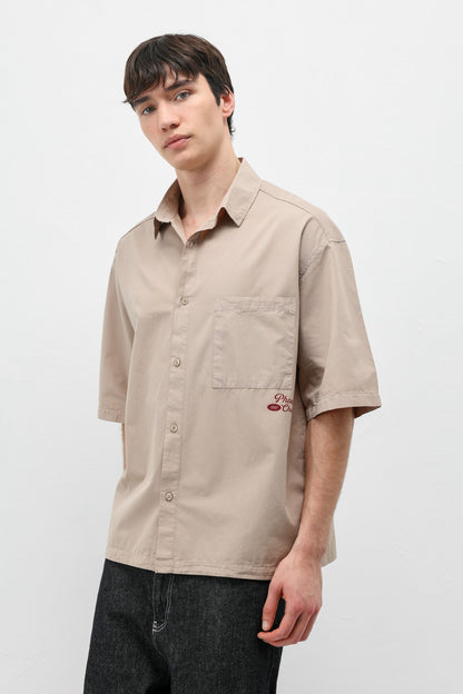 Baskılı Oversize Keten Gömlek