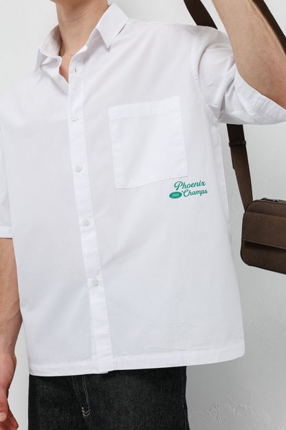 Baskılı Oversize Keten Gömlek