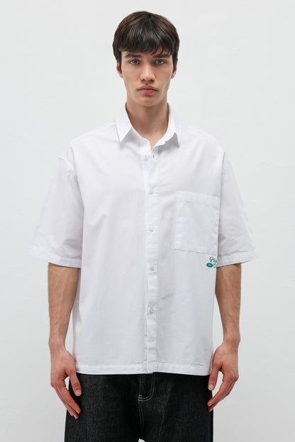 Baskılı Oversize Keten Gömlek