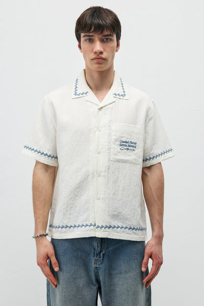 Oversize Yazı Baskılı Keten Gömlek