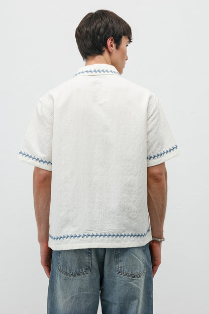 Oversize Yazı Baskılı Keten Gömlek