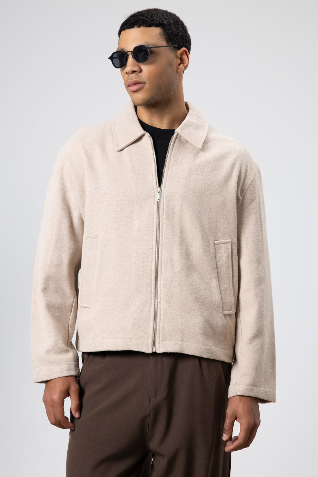 Oversize Fermuarlı Kaşe Ceket