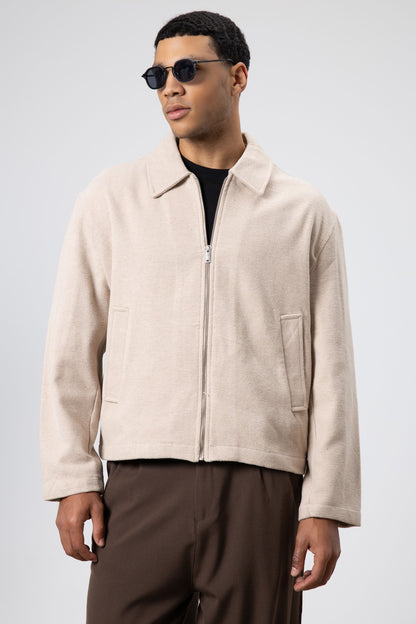 Oversize Fermuarlı Kaşe Ceket