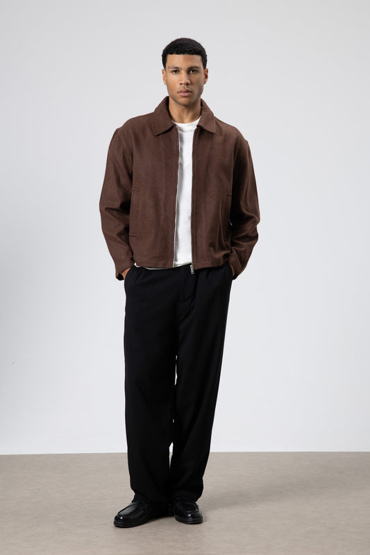 Oversize Fermuarlı Kaşe Ceket