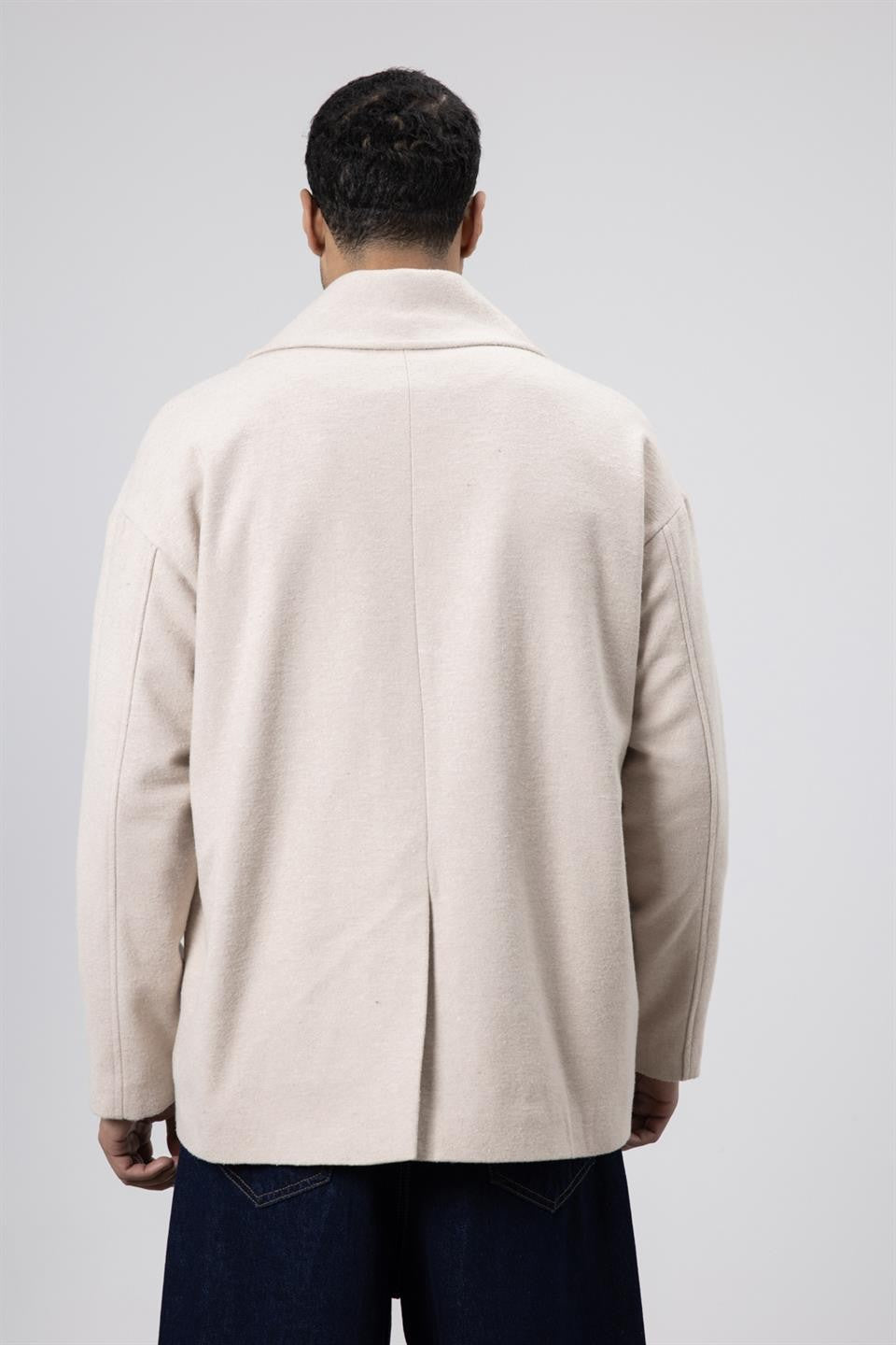 Oversize Kruvaze Kısa Kaşe Ceket