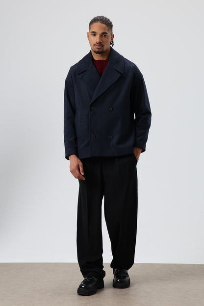 Oversize Kruvaze Kısa Kaşe Ceket