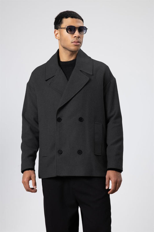Oversize Kruvaze Kısa Kaşe Ceket
