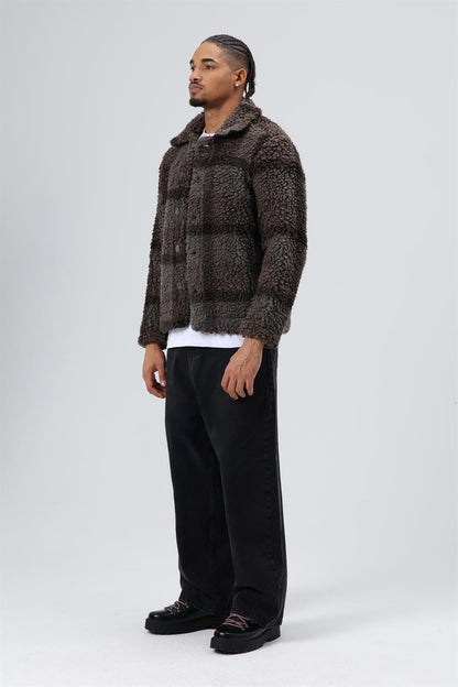 Oversize Peluş Ekose Ceket