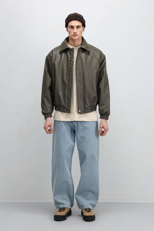 Oversize Deri Bomber Ceket