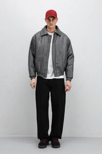 Oversize Deri Bomber Ceket