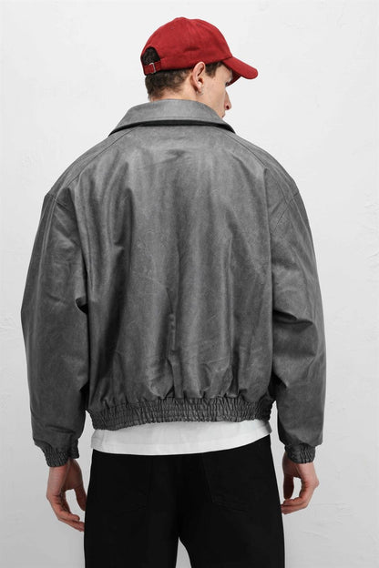 Oversize Deri Bomber Ceket