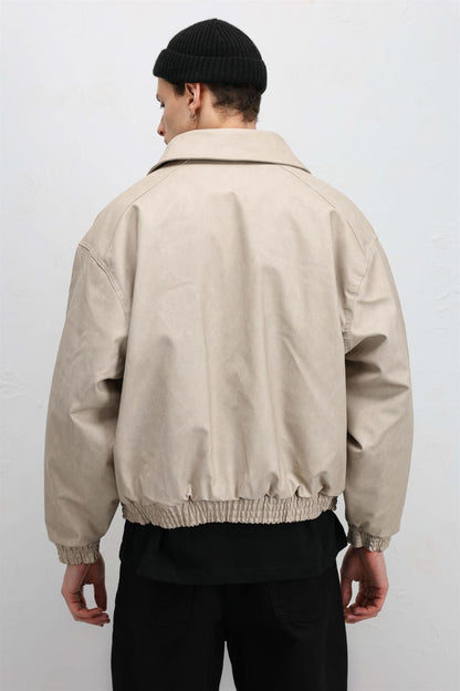 Oversize Deri Bomber Ceket