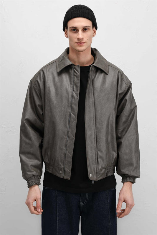 Oversize Deri Bomber Ceket