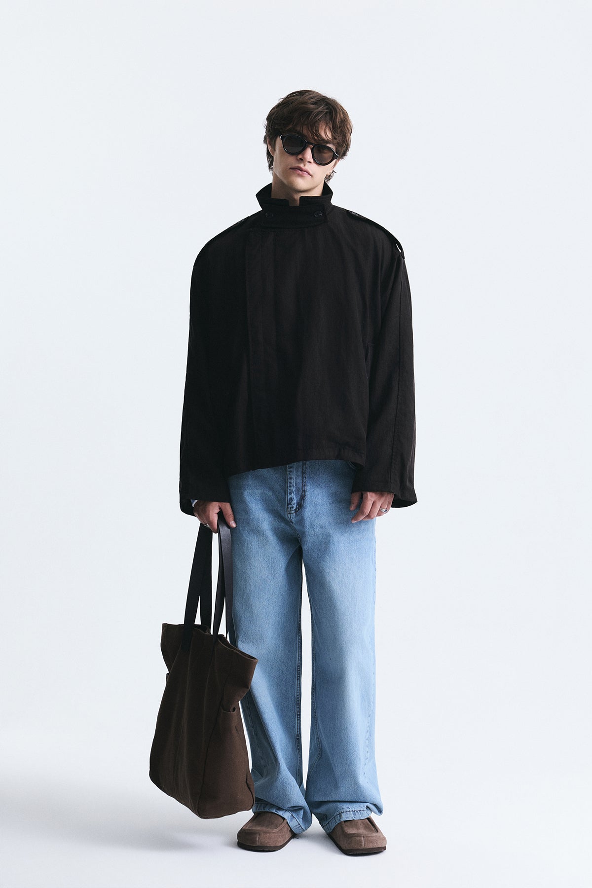 Oversize Düğmeli Dik Yaka Mont