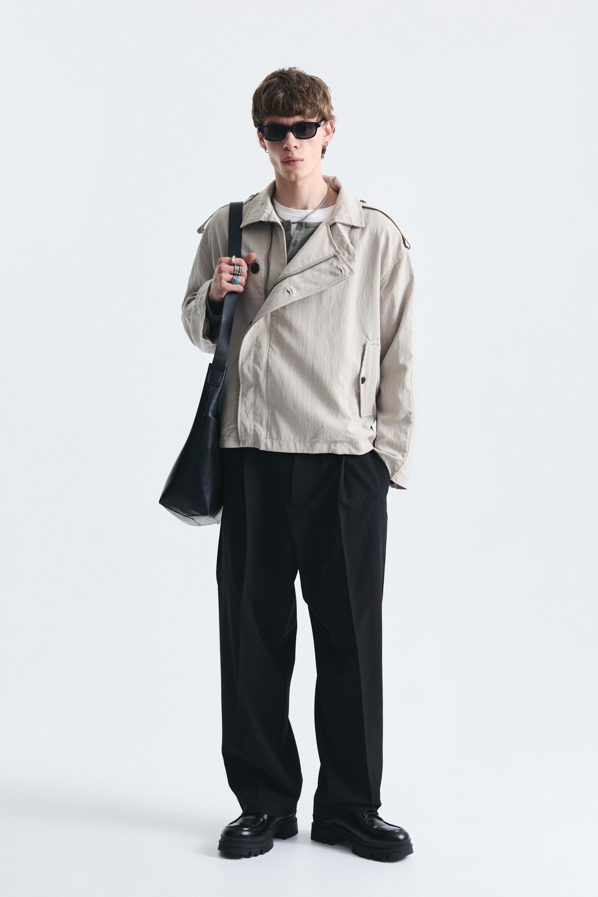 Oversize Düğmeli Dik Yaka Mont