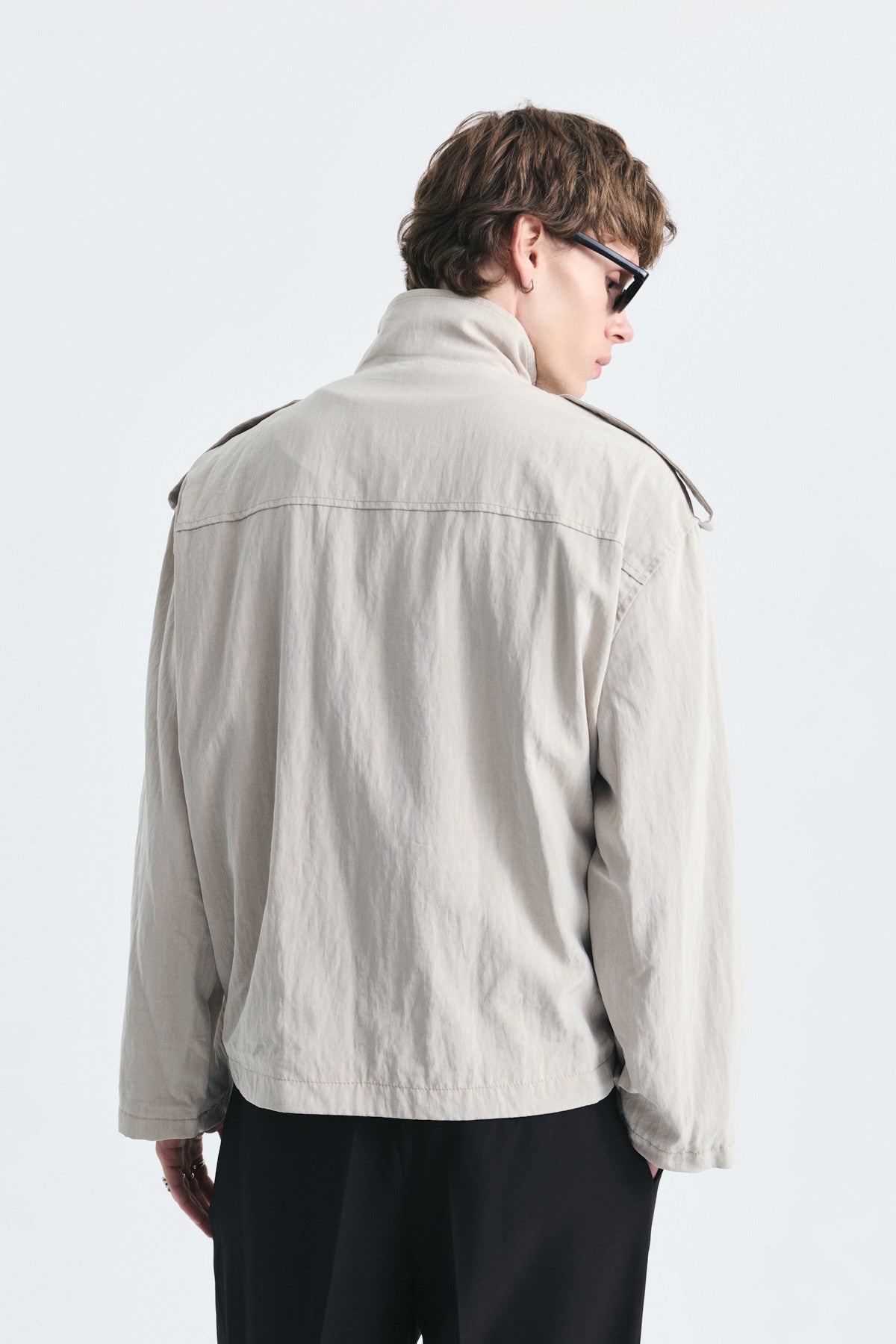 Oversize Düğmeli Dik Yaka Mont