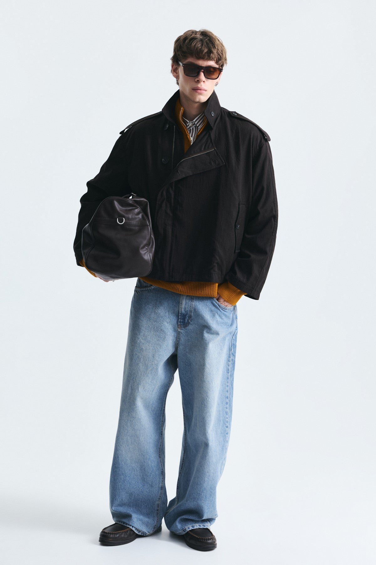 Oversize Düğmeli Dik Yaka Mont
