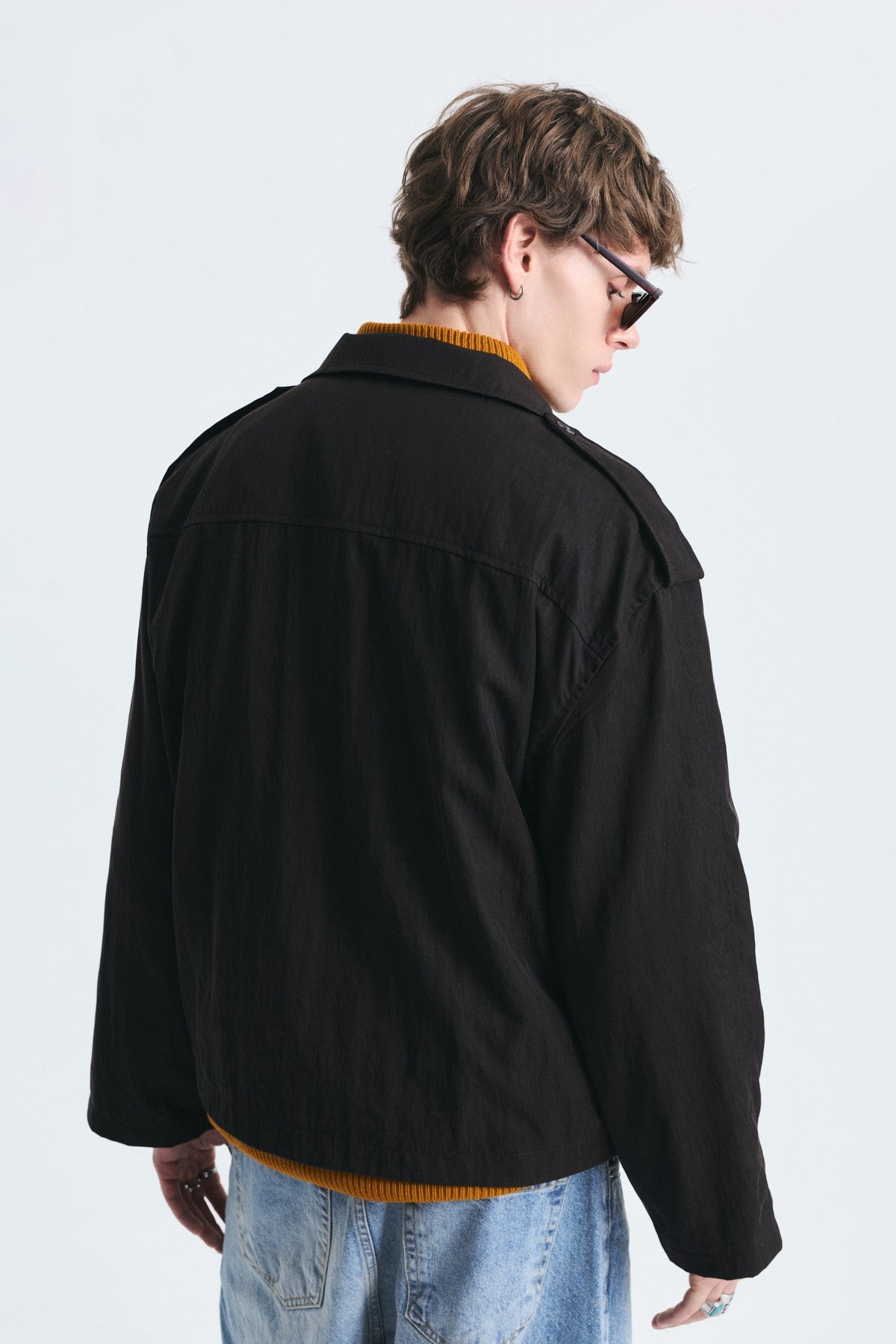 Oversize Düğmeli Dik Yaka Mont