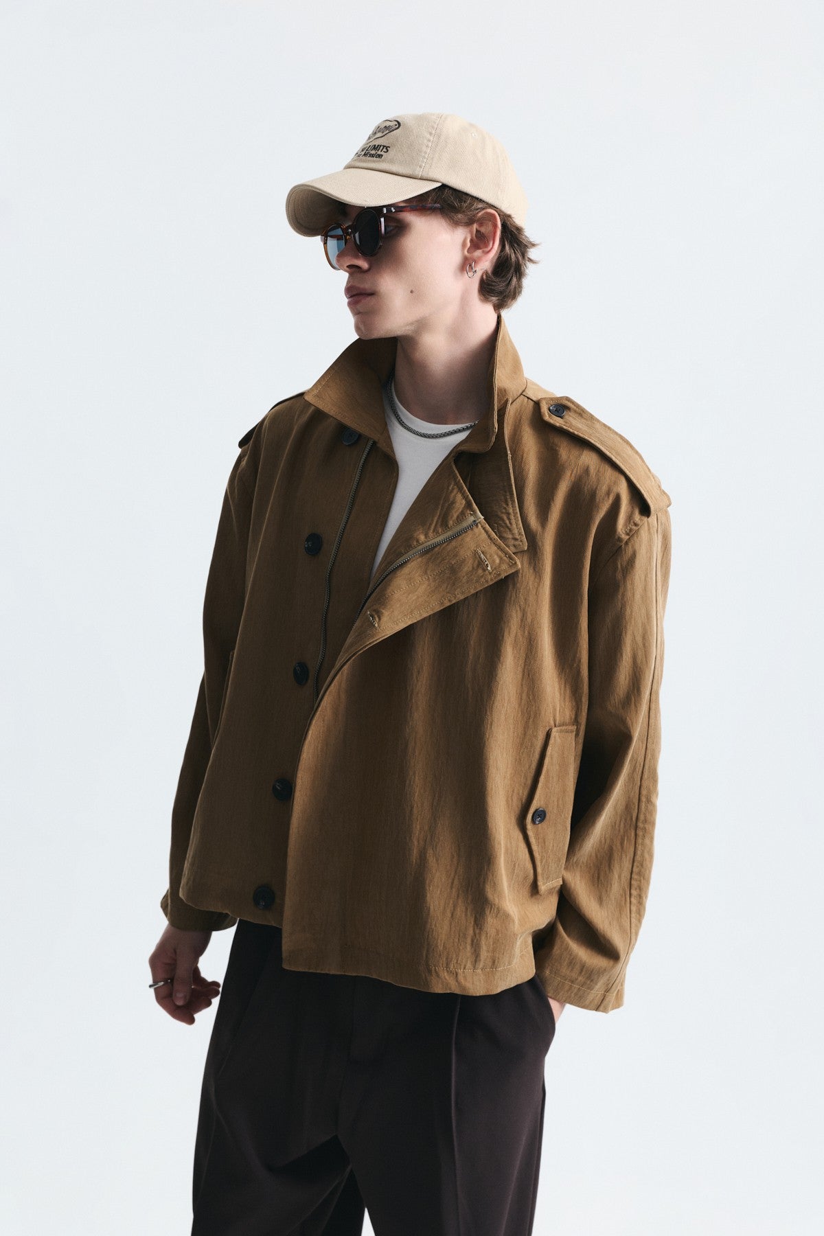 Oversize Düğmeli Dik Yaka Mont