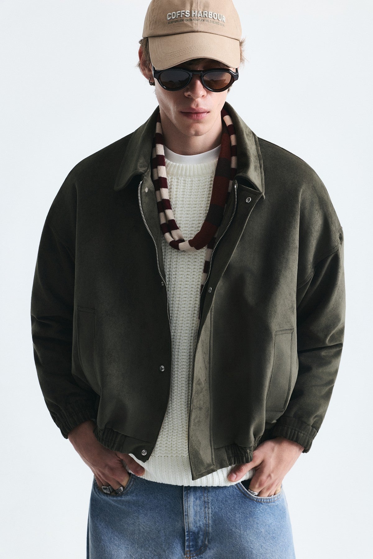 Oversize Polo Yaka Suni Süet Mont