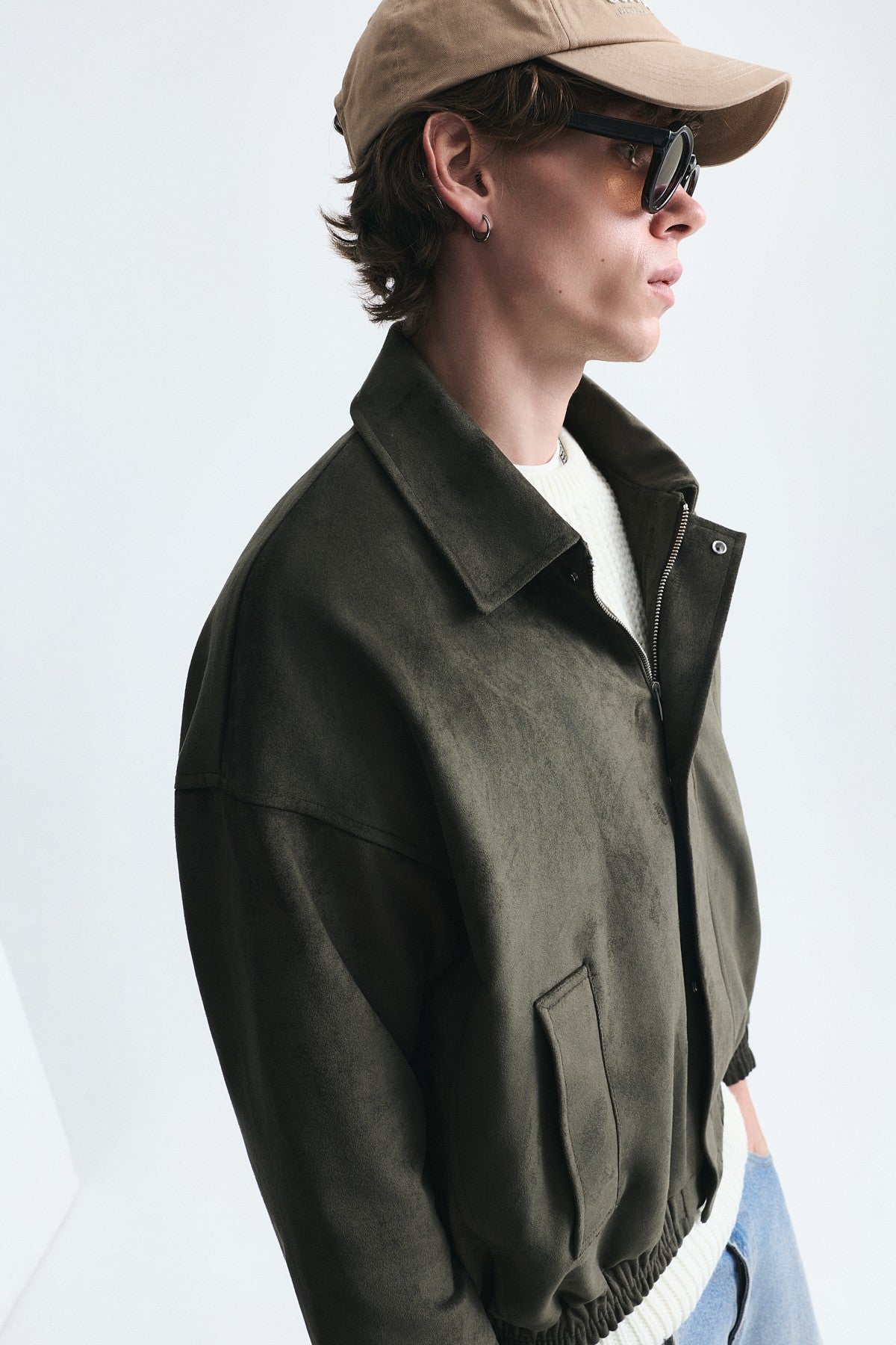 Oversize Polo Yaka Suni Süet Mont