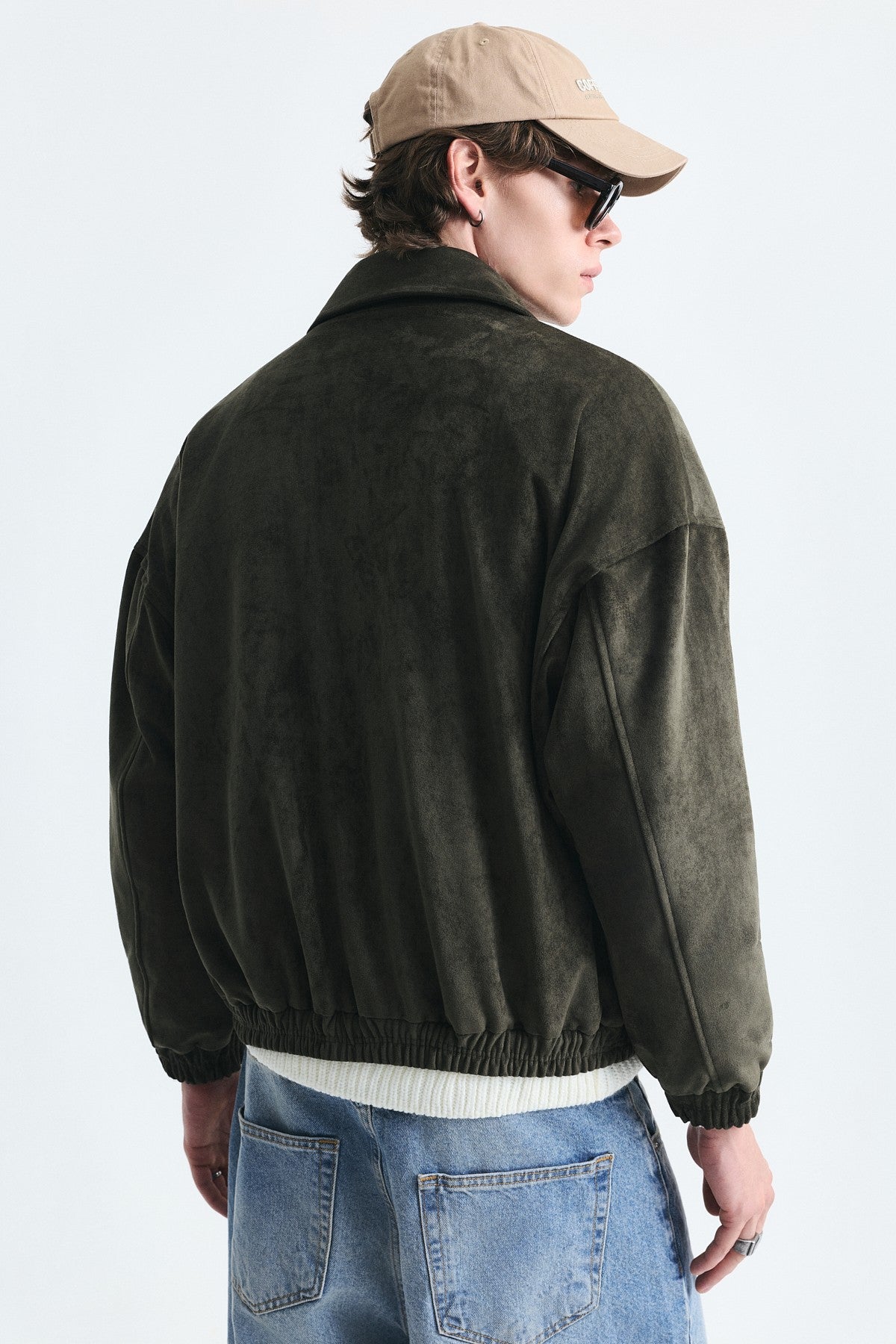 Oversize Polo Yaka Suni Süet Mont