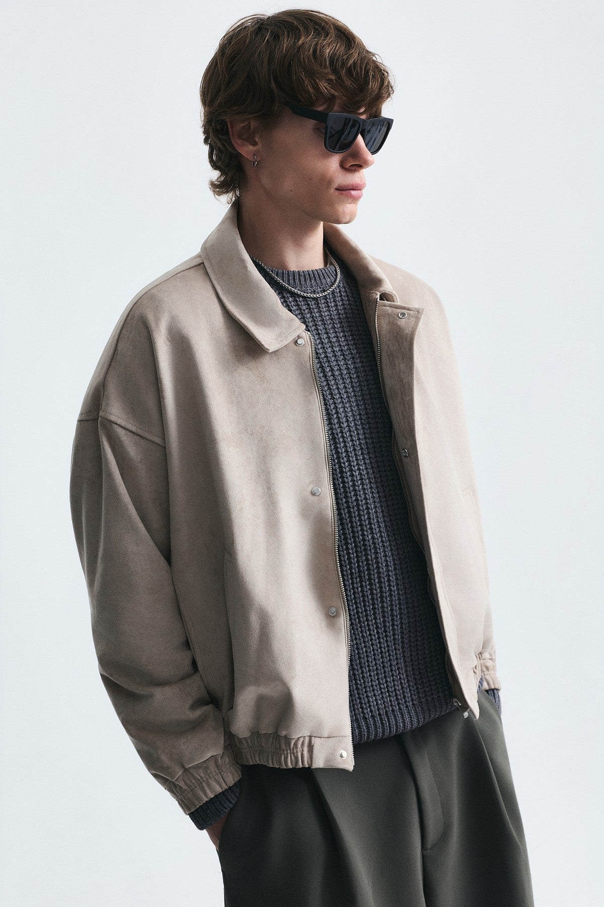 Oversize Polo Yaka Suni Süet Mont