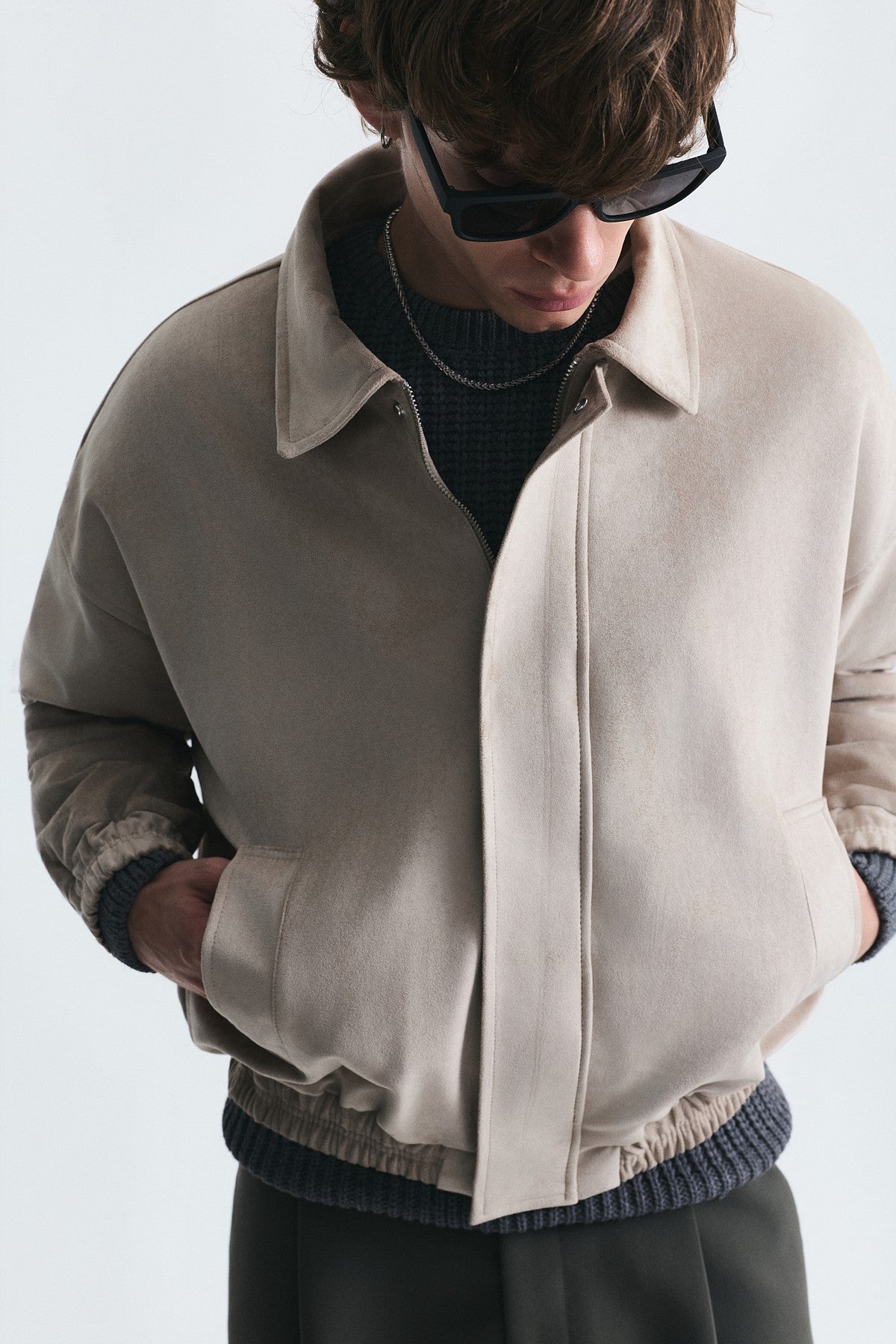 Oversize Polo Yaka Suni Süet Mont