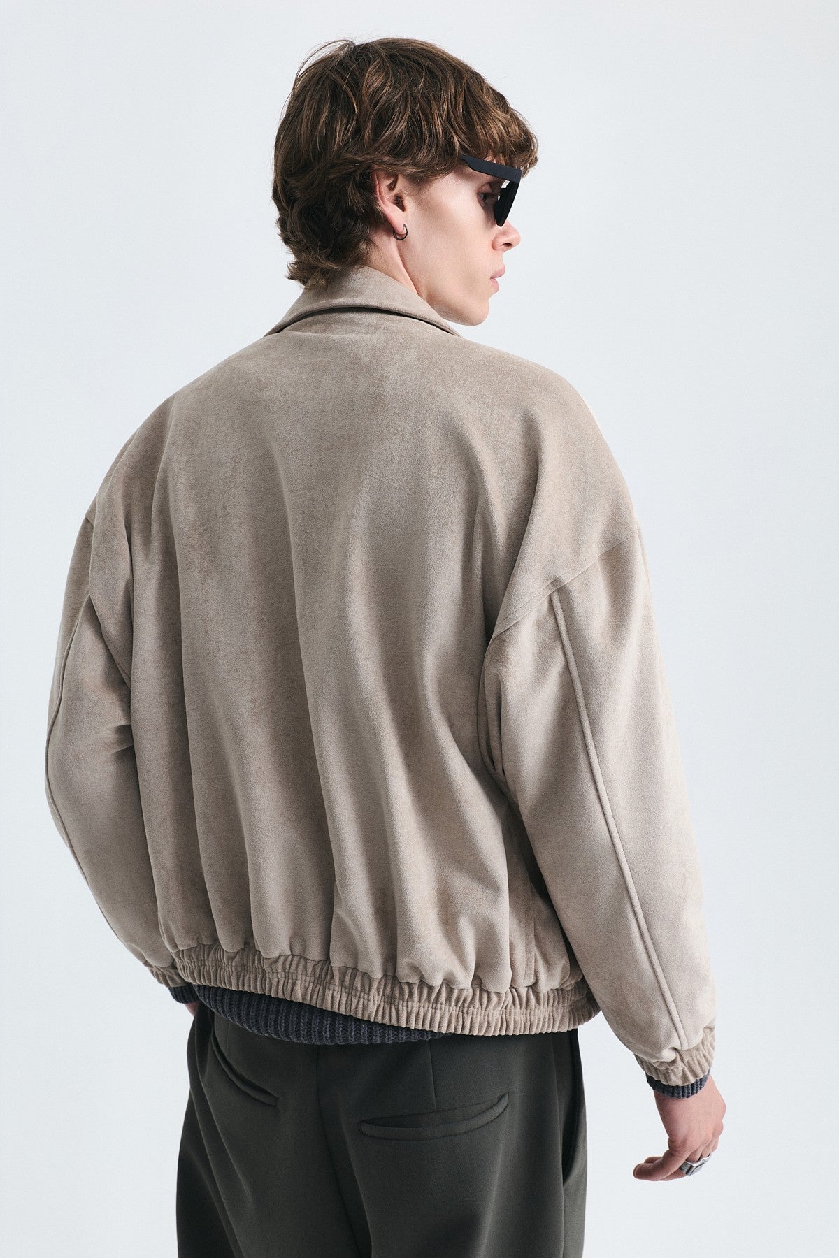 Oversize Polo Yaka Suni Süet Mont