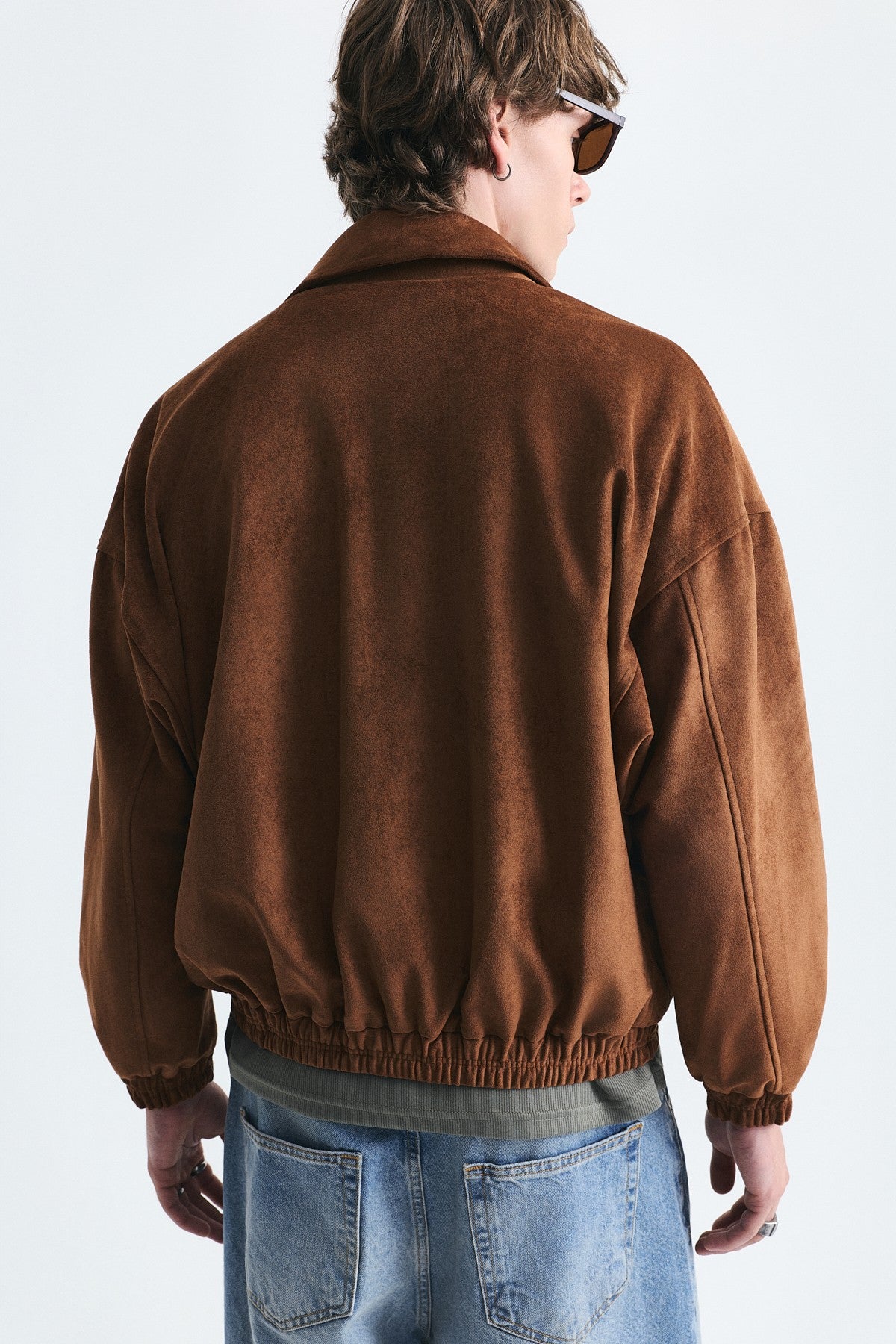 Oversize Polo Yaka Suni Süet Mont