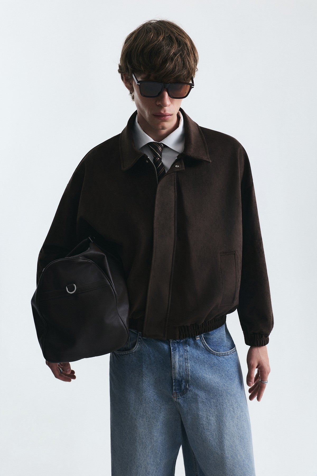 Oversize Polo Yaka Suni Süet Mont