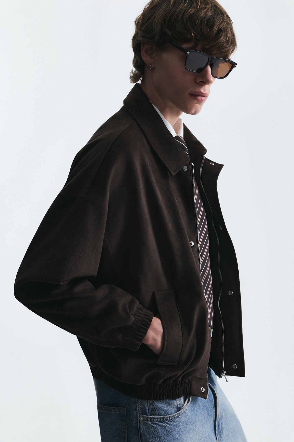 Oversize Polo Yaka Suni Süet Mont