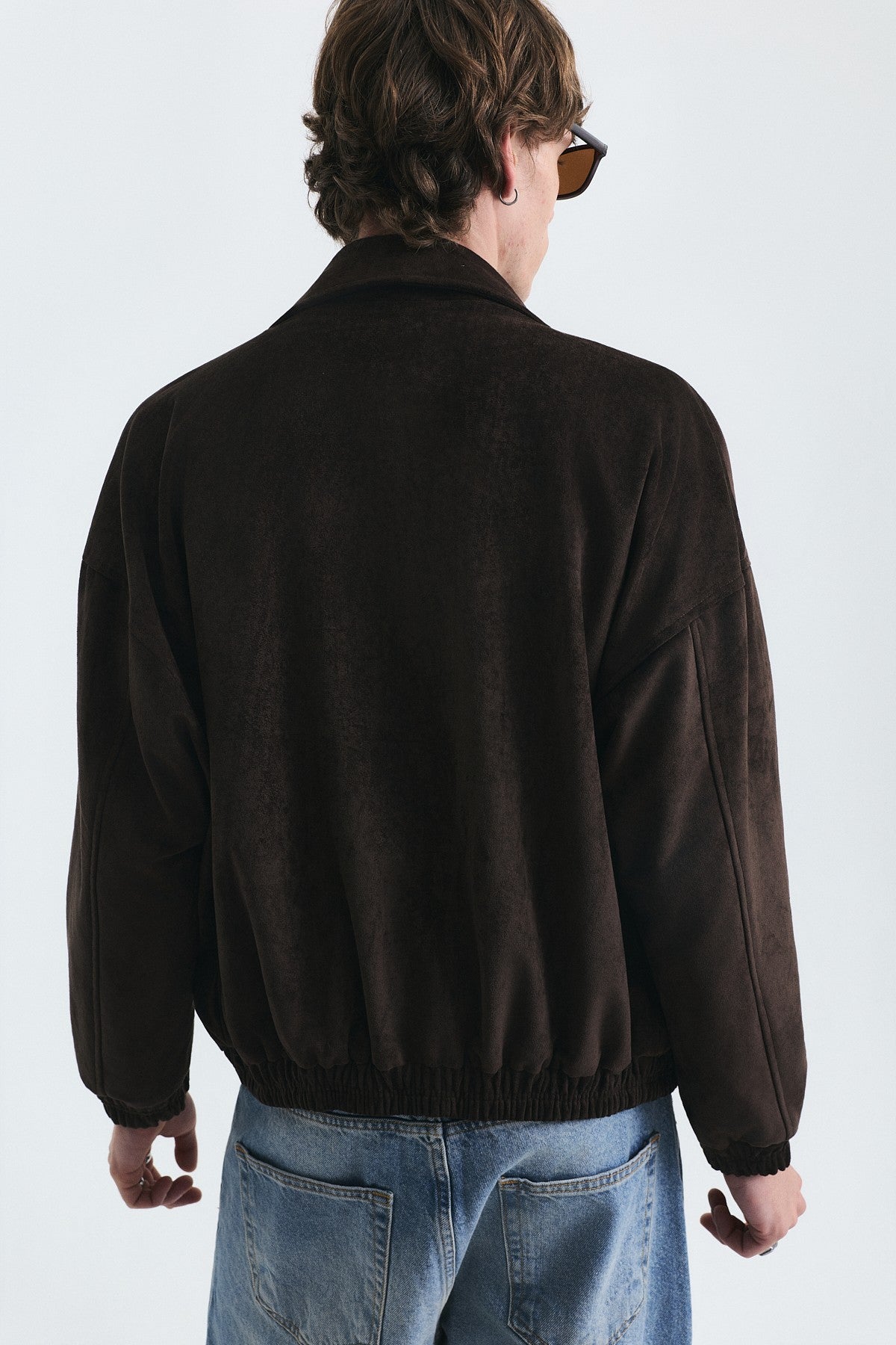 Oversize Polo Yaka Suni Süet Mont