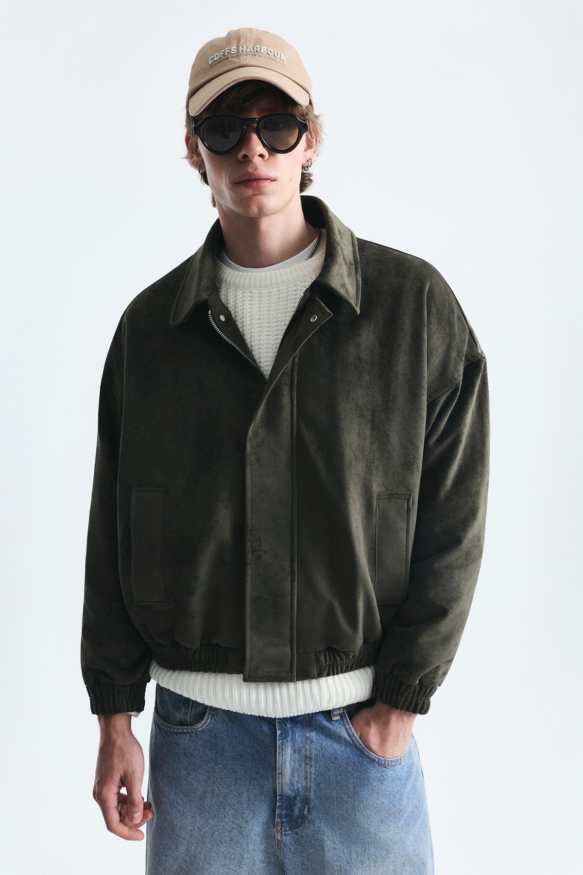Oversize Polo Yaka Suni Süet Mont