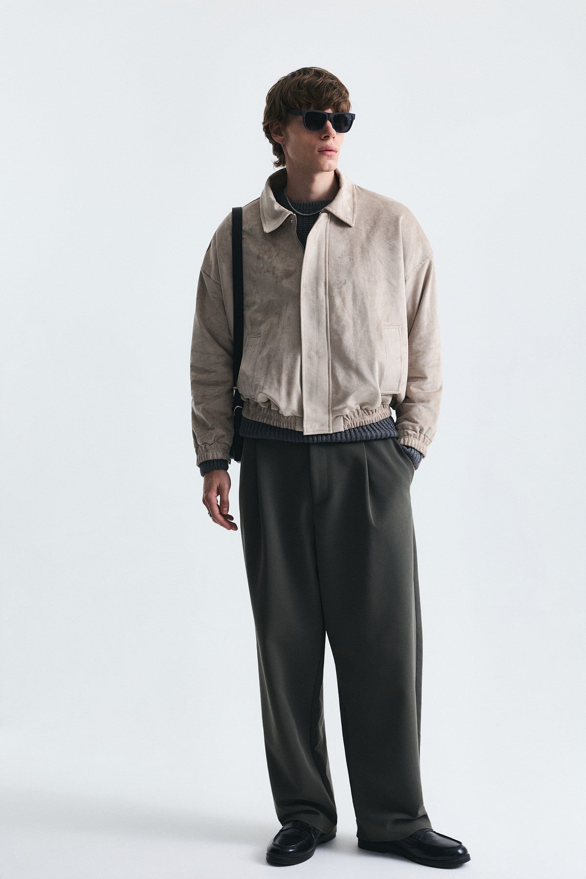 Oversize Polo Yaka Suni Süet Mont