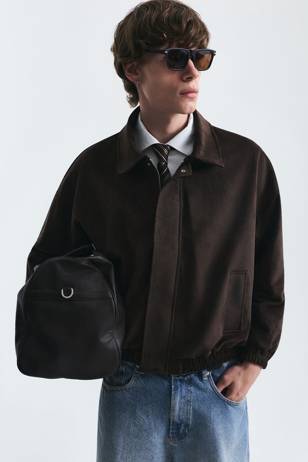 Oversize Polo Yaka Suni Süet Mont