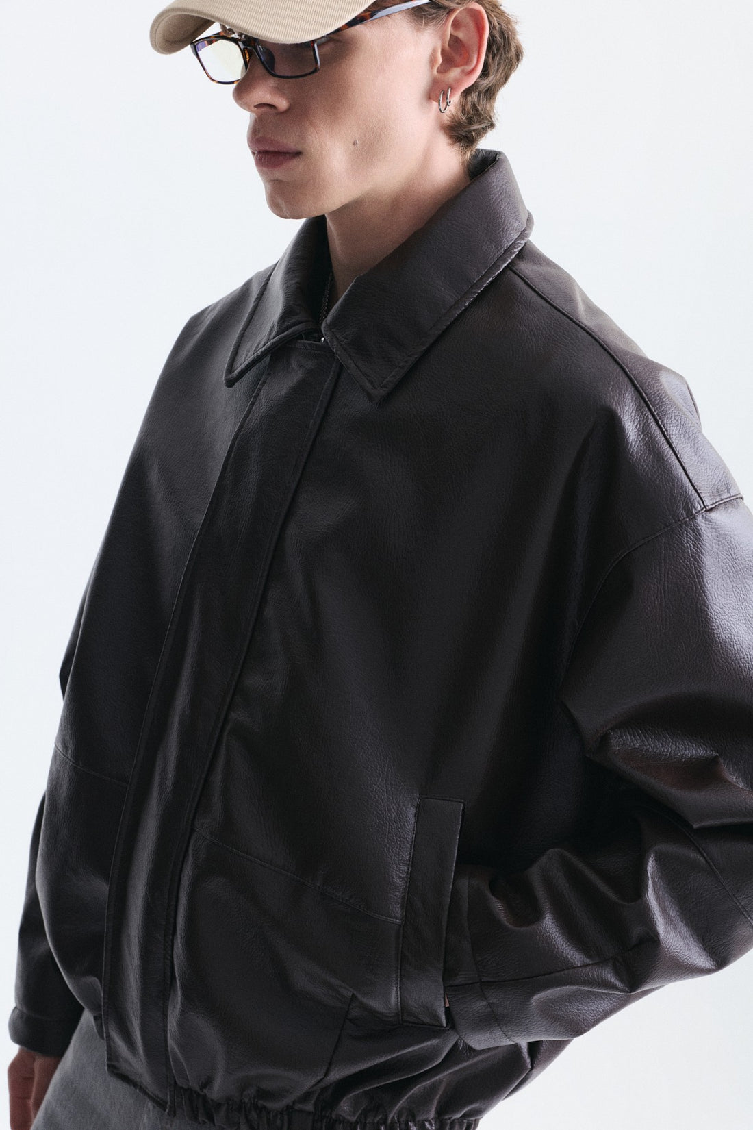 Loose Fit Polo Yaka Suni Deri Mont