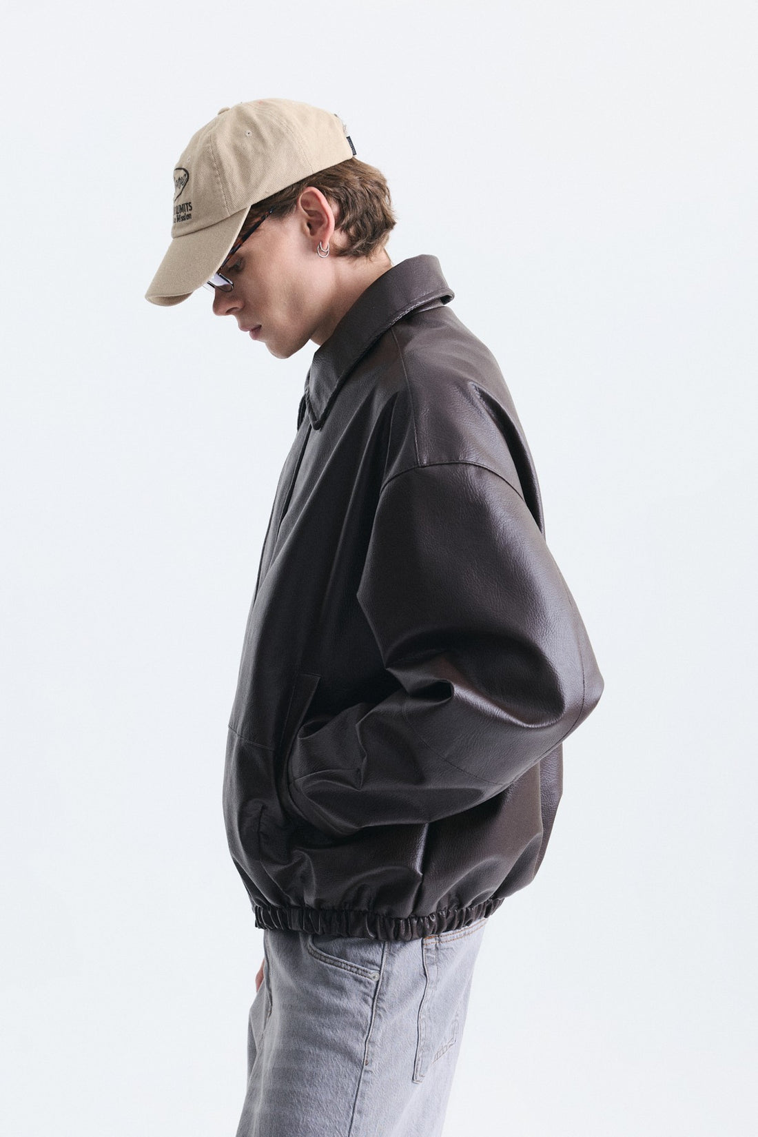Loose Fit Polo Yaka Suni Deri Mont