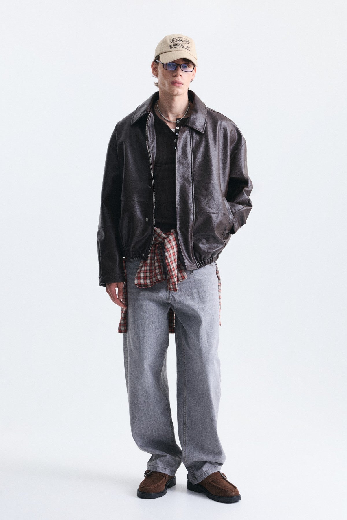 Loose Fit Polo Yaka Suni Deri Mont