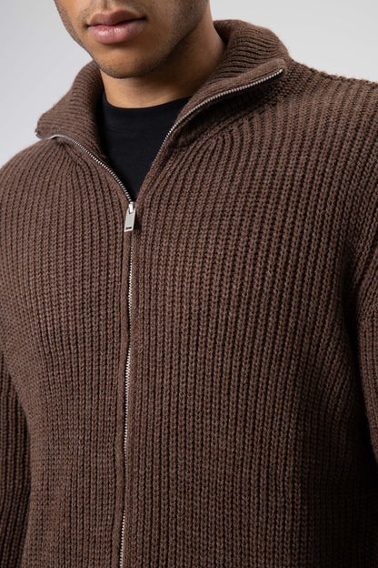 Oversize Fermuarlı Triko Hırka