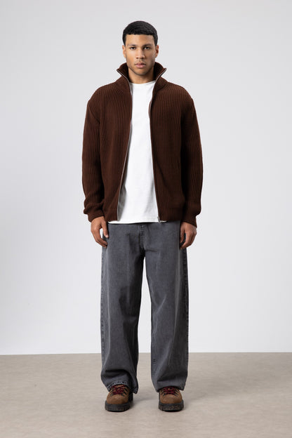 Oversize Fermuarlı Triko Hırka