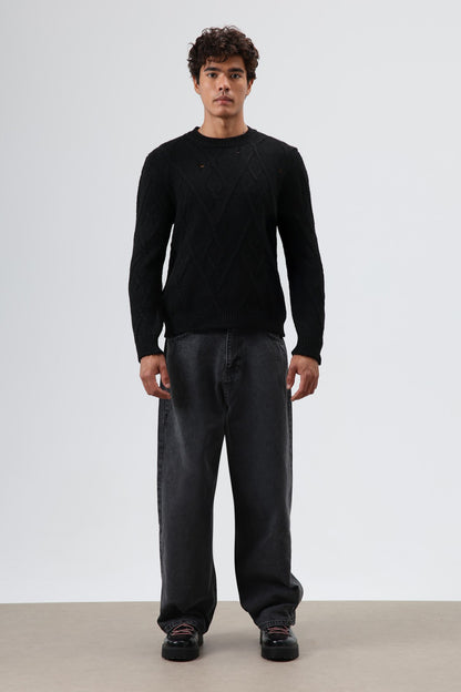 Oversize Desenli Triko Kazak