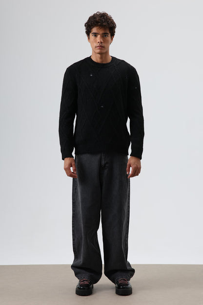 Oversize Desenli Triko Kazak