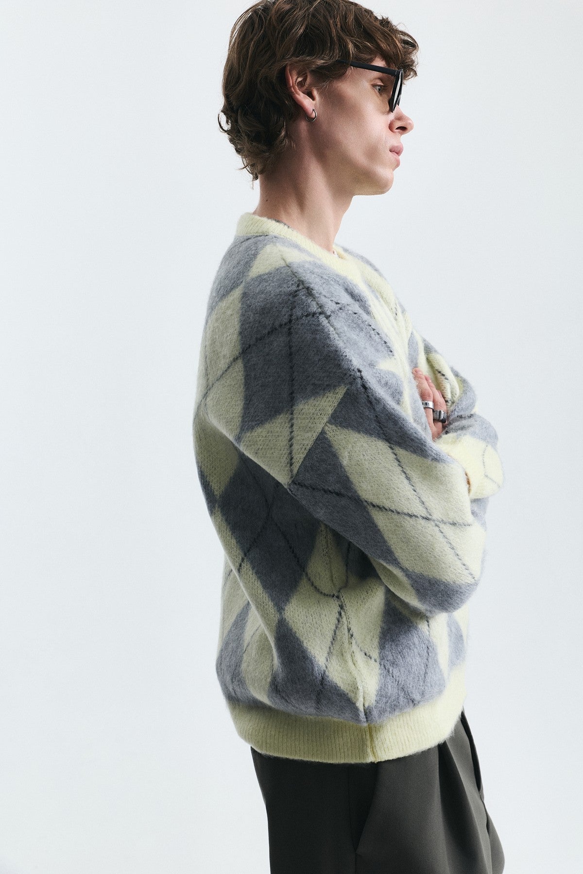 Relax Fit Baklava Desenli Kazak