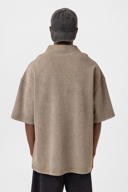 Polo Yaka Oversize Yıkamalı Tişört