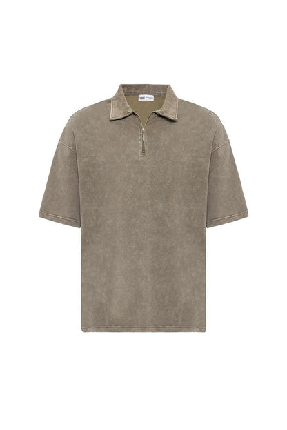 Polo Yaka Oversize Yıkamalı Tişört