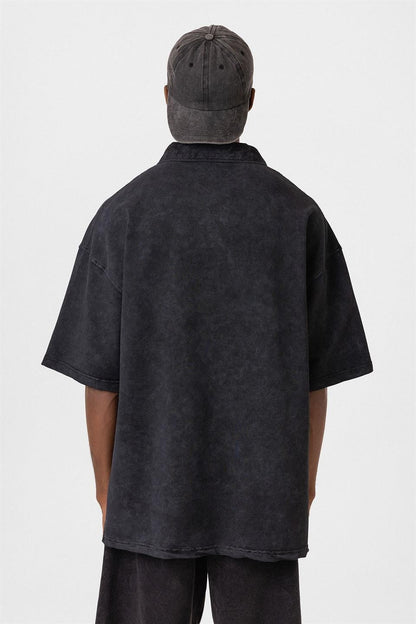 Polo Yaka Oversize Yıkamalı Tişört