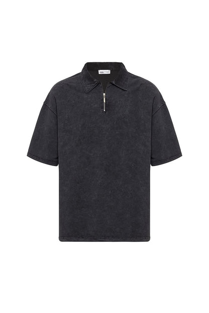 Polo Yaka Oversize Yıkamalı Tişört