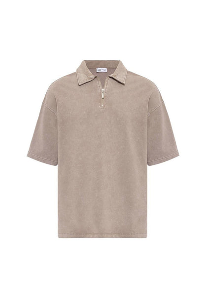 Polo Yaka Oversize Yıkamalı Tişört